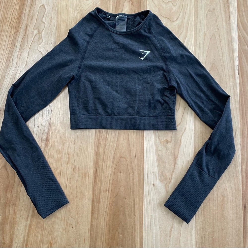 Gymshark Small Vital Seamless Long Sleeve Crop Top Black Heather